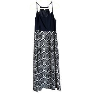 J Crew Navy and White Geometric Print Maxi Dress Size 8P 8 Petite